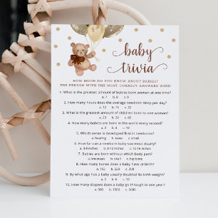 Invitación Teddy Bear Baby Trivia Baby Shower Game Card