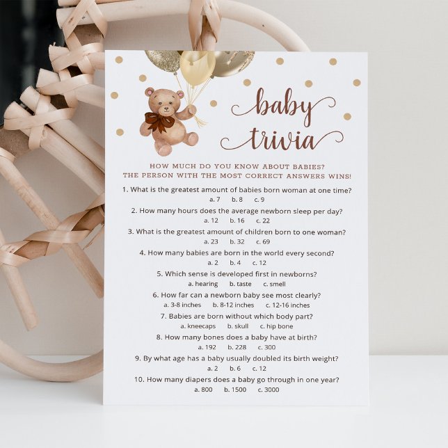 Invitación Teddy Bear Baby Trivia Baby Shower Game Card (Subido por el creador)