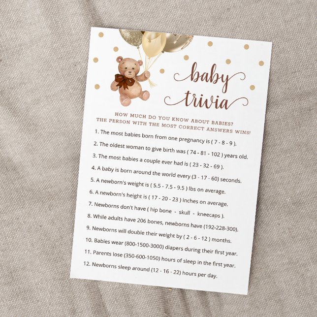 Invitación Teddy Bear Baby Trivia Baby Shower Game Card (Subido por el creador)
