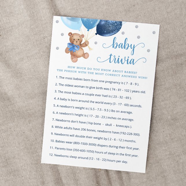 Invitación Teddy Bear Baby Trivia Baby Shower Game Card (Subido por el creador)