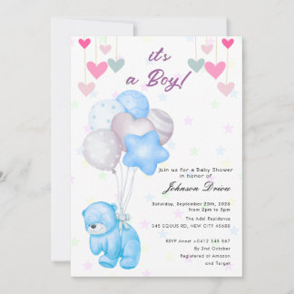 Invitación teddy bear balloon baby shower invitation