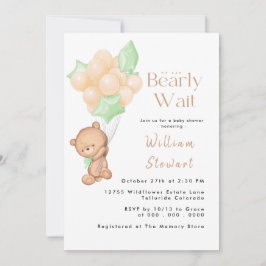 Invitación Teddy Bear Balloon Bearly Wait Baby Shower