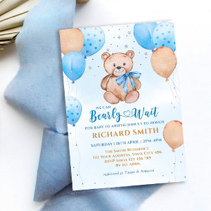 Invitación Teddy Bear Balloon Bearly Wait Baby Shower