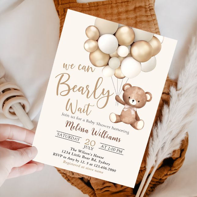Invitación Teddy Bear Balloon Bearly Wait Baby Shower (Subido por el creador)