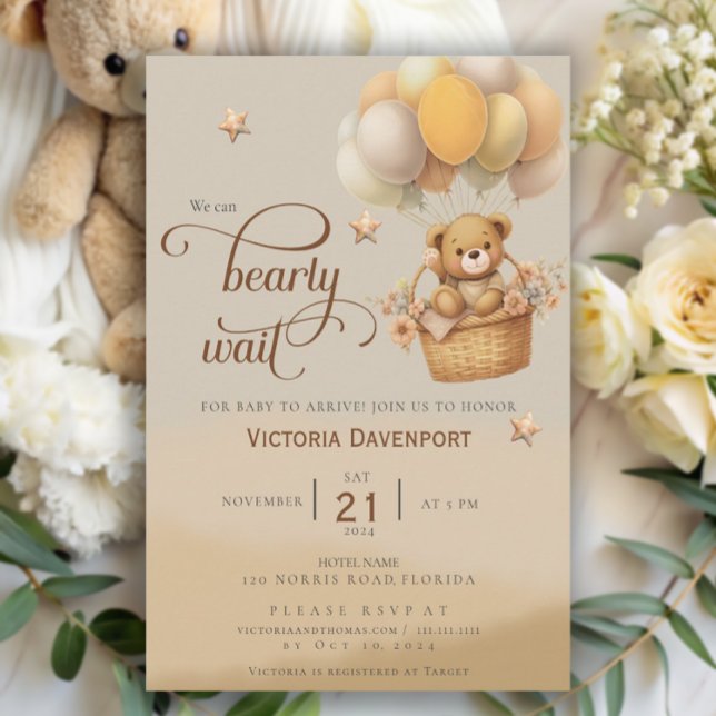Invitación Teddy Bear Balloon Boy Baby Shower espera temprano (Subido por el creador)