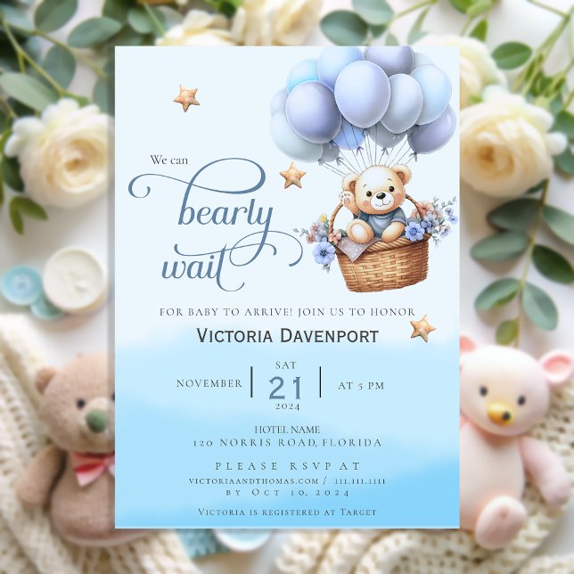 Invitación Teddy Bear Balloon Boy Baby Shower Invitation (Subido por el creador)