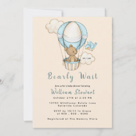Invitación Teddy Bear Balloon Boy Bearly Wait Baby Shower