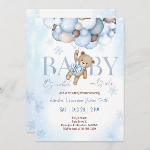Invitación Teddy Bear Balloon Boy Bearly Wait Baby Shower