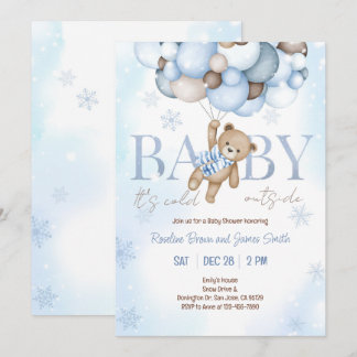 Invitación Teddy Bear Balloon Boy Bearly Wait Baby Shower