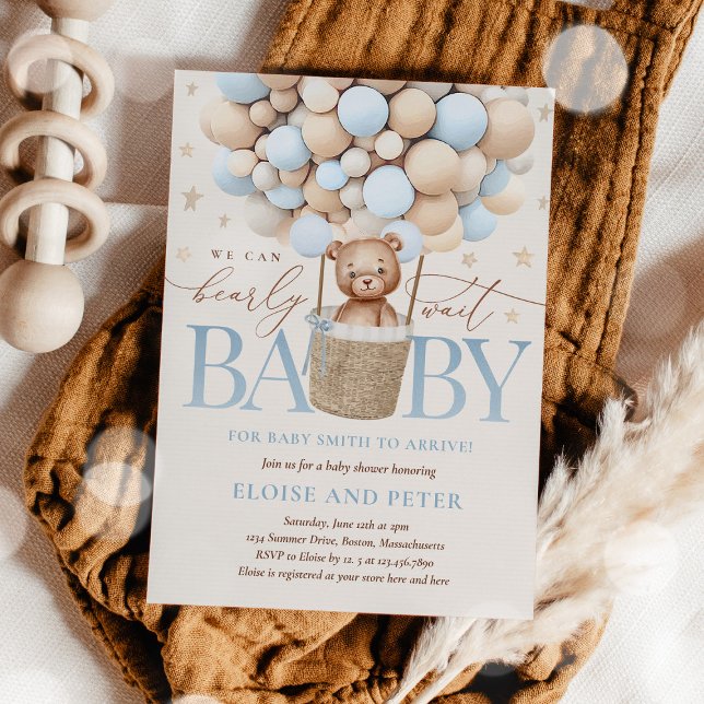 Invitación Teddy Bear Balloon Boy Bearly Wait Baby Shower (Subido por el creador)