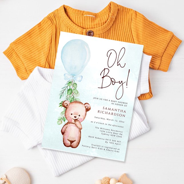 Invitación Teddy Bear Balloon Boy Bearly Wait Baby Shower (Subido por el creador)