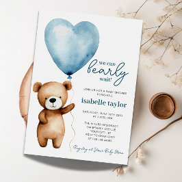 Invitación Teddy Bear Balloon Boy Bearly Wait Baby Shower