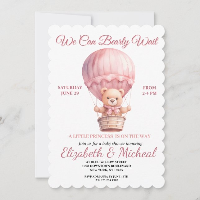 Invitación Teddy Bear Balloon Theme Baby Shower Invitation (Anverso)