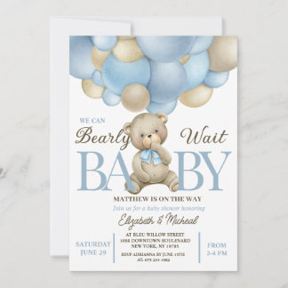 Invitación Teddy Bear Balloon Theme Baby Shower Invitation