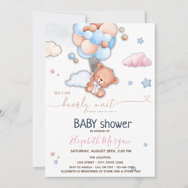 Invitación Teddy Bear Balloons Baby Shower (Anverso)
