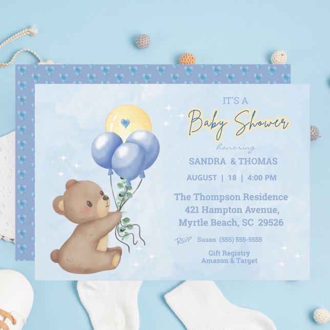 Invitación Teddy Bear Balloons Boys Baby Shower (Subido por el creador)