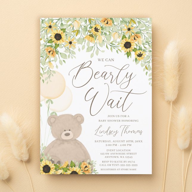 Invitación Teddy Bear Balloons Sunflower Baby Shower (Subido por el creador)