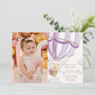 Invitación Teddy Bear Balón de pelo caliente Primer cumpleaño