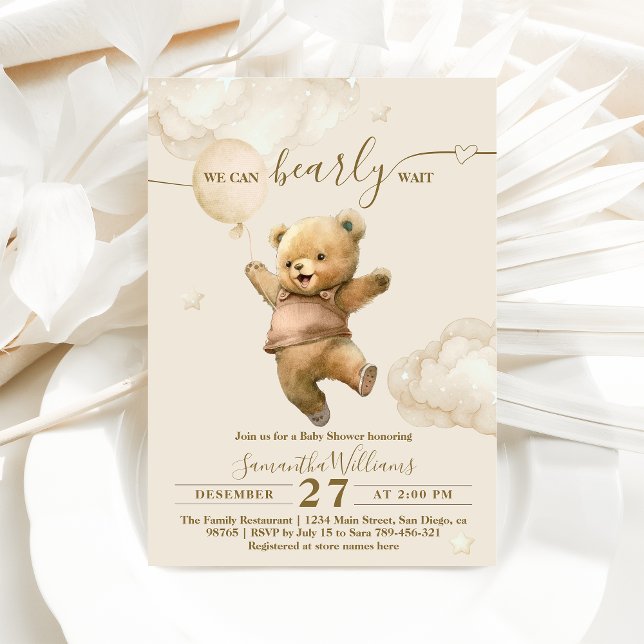 Invitación Teddy Bear Bearly Wait Air Balloon Baby Shower (Subido por el creador)