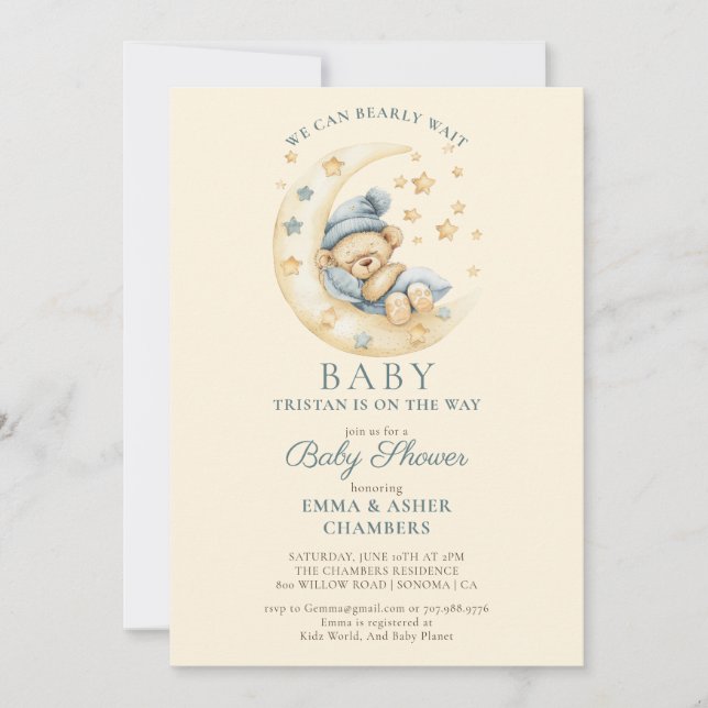 Invitación Teddy Bear Bearly Wait Baby Shower (Anverso)