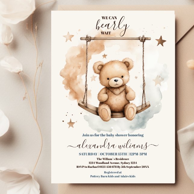 Invitación Teddy Bear Bearly Wait Baby Shower (Subido por el creador)