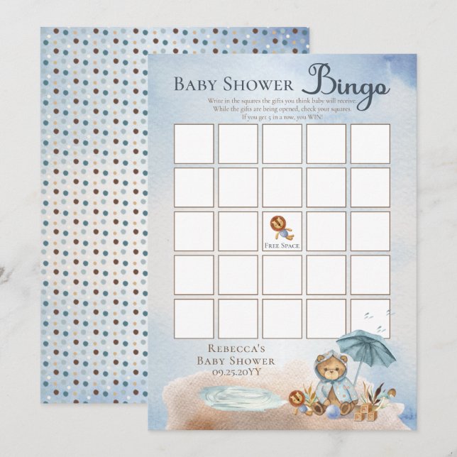 Invitación Teddy Bear Bearly Wait Boy Baby Shower Bingo (Anverso / Reverso)