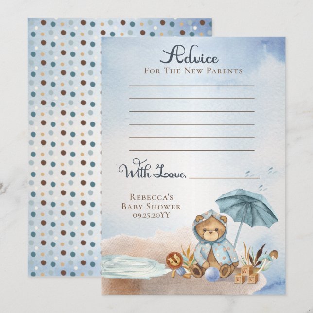 Invitación Teddy Bear Bearly Wait Boy Consejo Baby Shower (Anverso / Reverso)