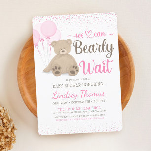 Invitación Teddy Bear Bearly Wait Confetti Chica Baby Shower