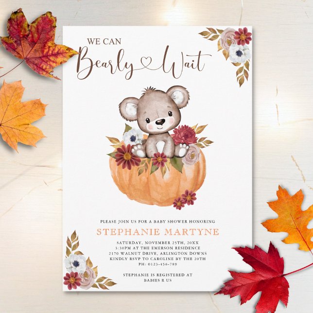 Invitación Teddy Bear Bearly Wait Fall Baby Shower (Subido por el creador)