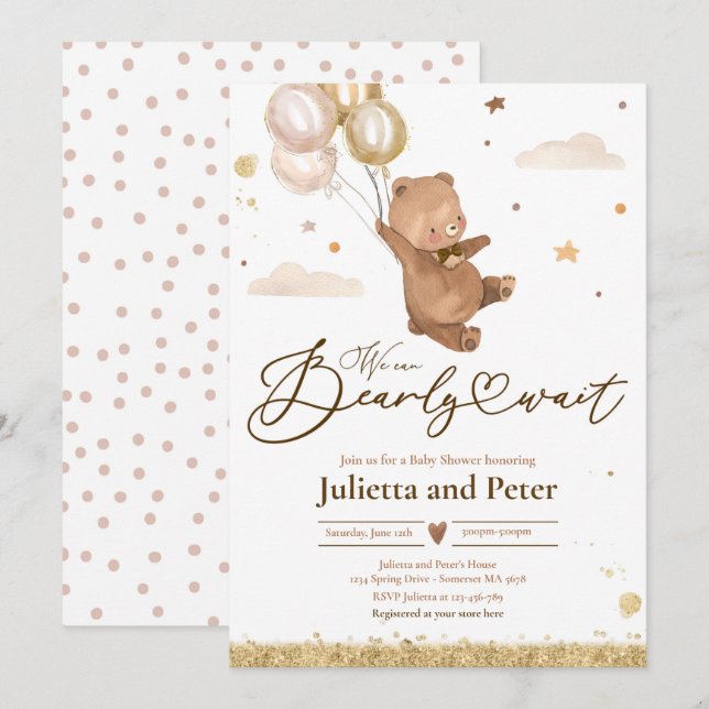 Invitación Teddy Bear Bearly Wait Género Neutral Baby Shower (Anverso / Reverso)