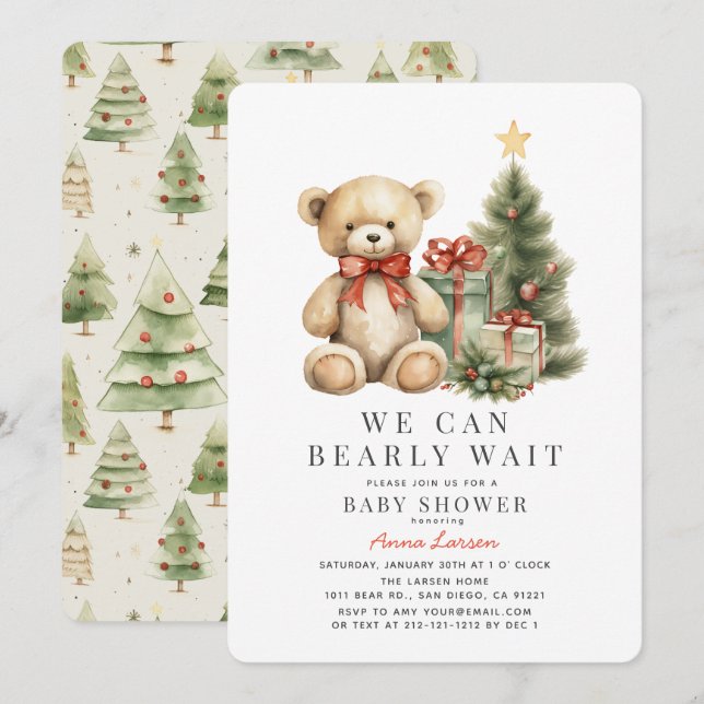 Invitación Teddy Bear Bearly Wait Holiday Baby Shower (Anverso / Reverso)