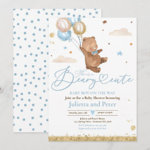 Invitación Teddy Bear Beary Cute Baby Boy Blue Baby Shower