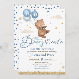 Invitación Teddy Bear Beary Cute Baby Boy Blue Baby Shower