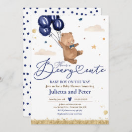 Invitación Teddy Bear Beary Cute Baby Boy Nave Baby Shower