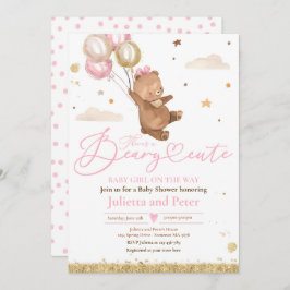 Invitación Teddy Bear Beary Cute Baby Girl On Way