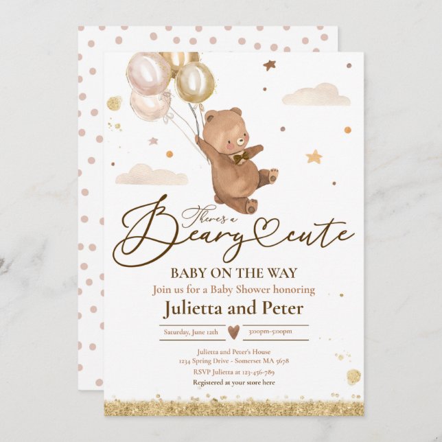 Invitación Teddy Bear Beary Cute Género Neutral Baby Shower (Anverso / Reverso)