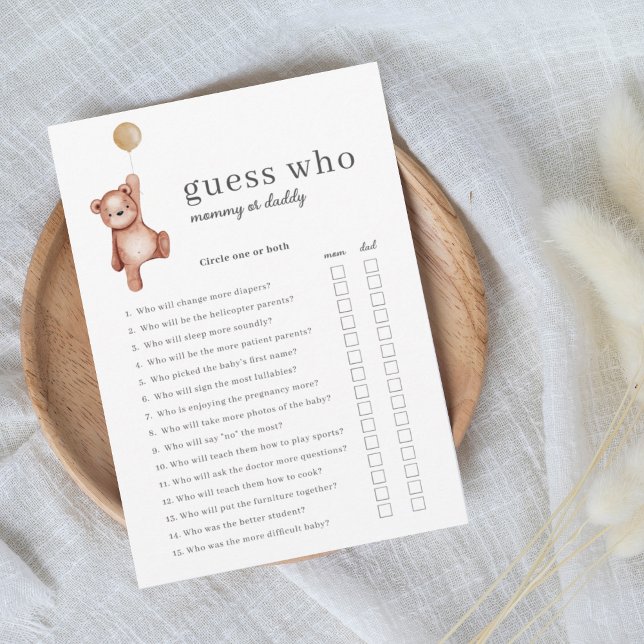 Invitación Teddy Bear Beige Adivina Quién Juego Baby Shower (Subido por el creador)