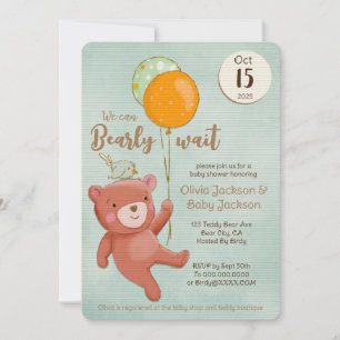 Invitación Teddy Bear, Bird and Balloons Baby Shower