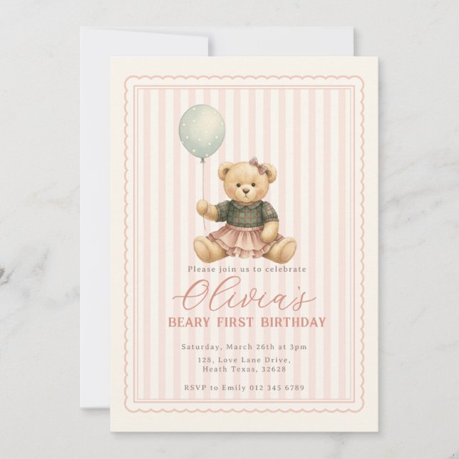 Invitación Teddy Bear Birthday Invitation (Anverso)