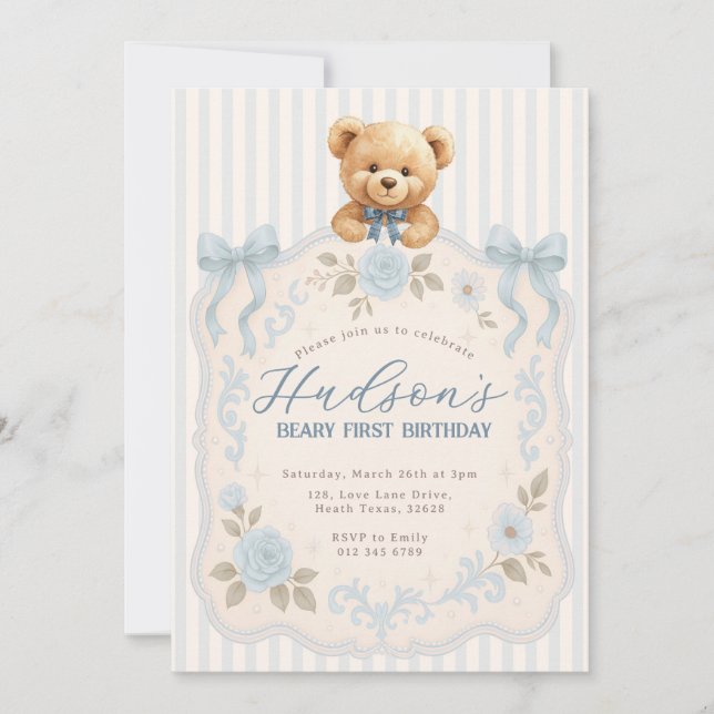 Invitación Teddy Bear Birthday Invitation (Anverso)