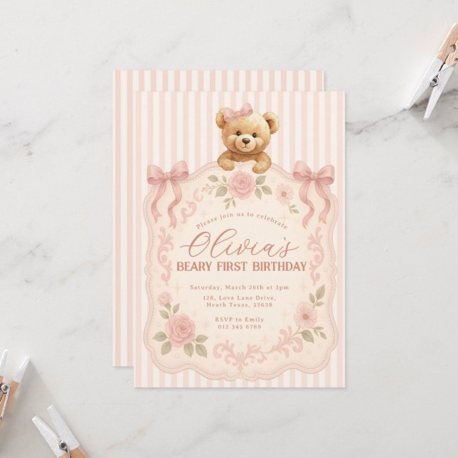 Invitación Teddy Bear Birthday Invitation  (Anverso/Reverso In Situ)