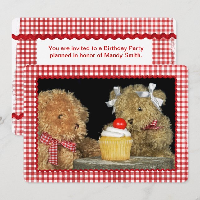Invitación Teddy Bear Birthday Invite (Anverso / Reverso)