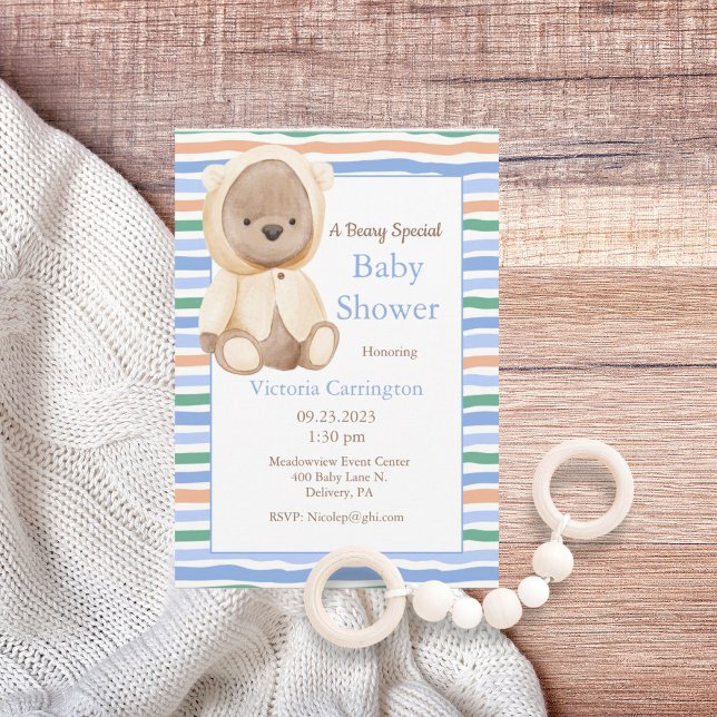Invitación Teddy Bear Blue Baby Boy Baby Shower (Subido por el creador)