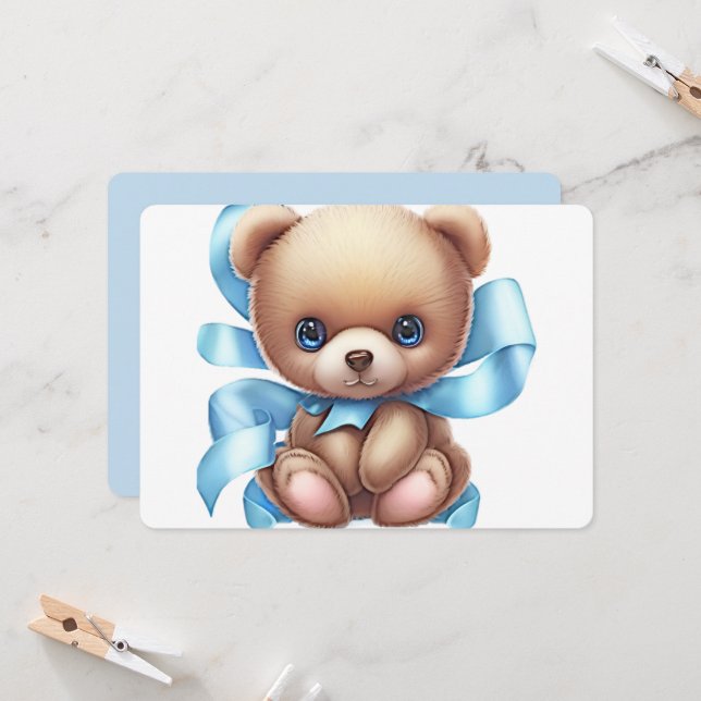 Invitación Teddy Bear Blue Baby Shower (Anverso/Reverso In Situ)