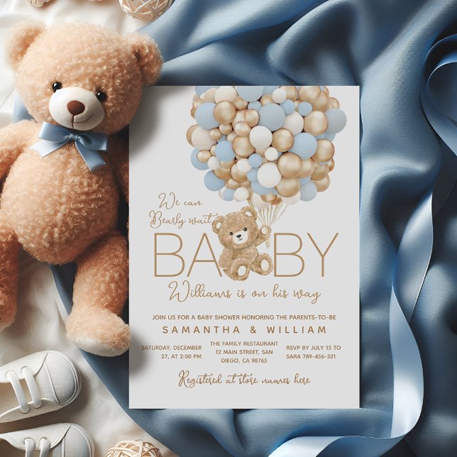 Invitación Teddy Bear Blue Balloon Baby Shower (Subido por el creador)