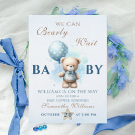 Invitación Teddy Bear Blue Balloon Baby Shower Bearly
