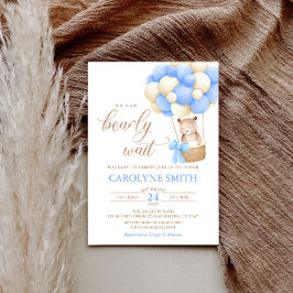 Invitación Teddy Bear Blue Balloon Bearly Wait Baby Shower