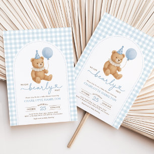 Invitación Teddy Bear Blue Balloon Boy Baby Shower