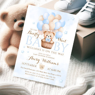 Invitación Teddy Bear Blue Balloon Boy Baby Shower