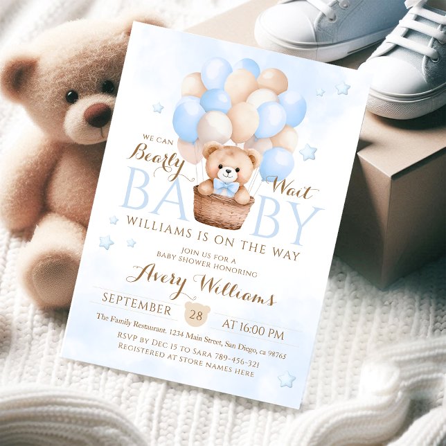 Invitación Teddy Bear Blue Balloon Boy Baby Shower (Subido por el creador)
